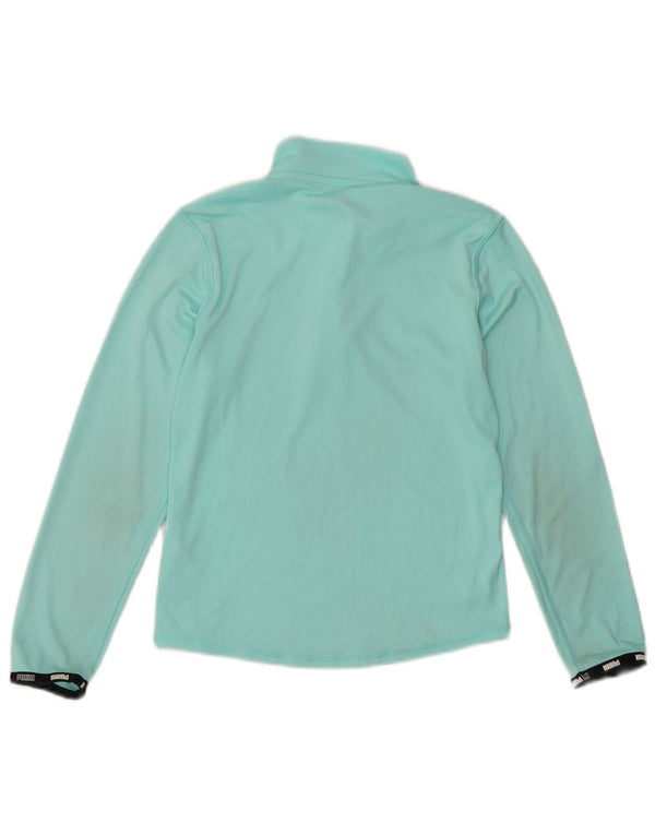 Puma Girls Zip Neck Top Long Sleeve 9-10 Years Turquoise Polyester Sports