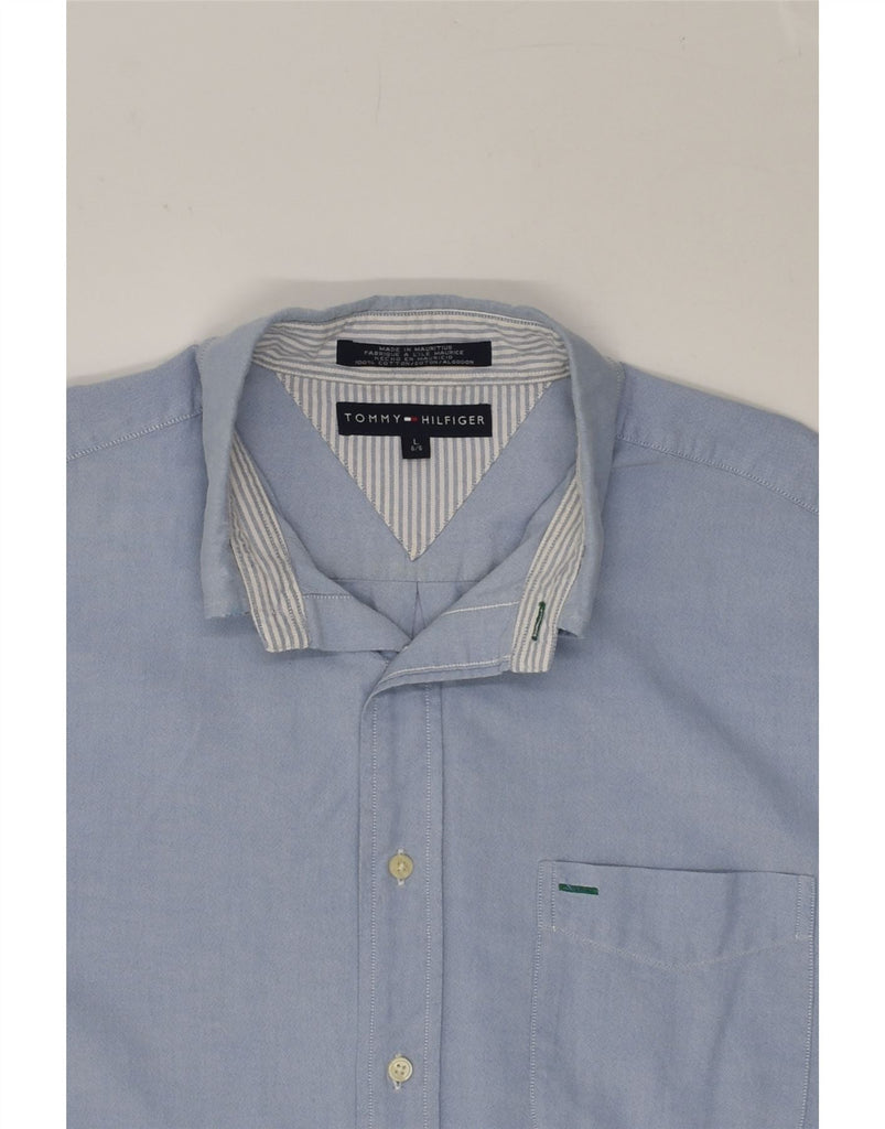 TOMMY HILFIGER Mens Shirt Large Blue Cotton | Vintage Tommy Hilfiger | Thrift | Second-Hand Tommy Hilfiger | Used Clothing | Messina Hembry 