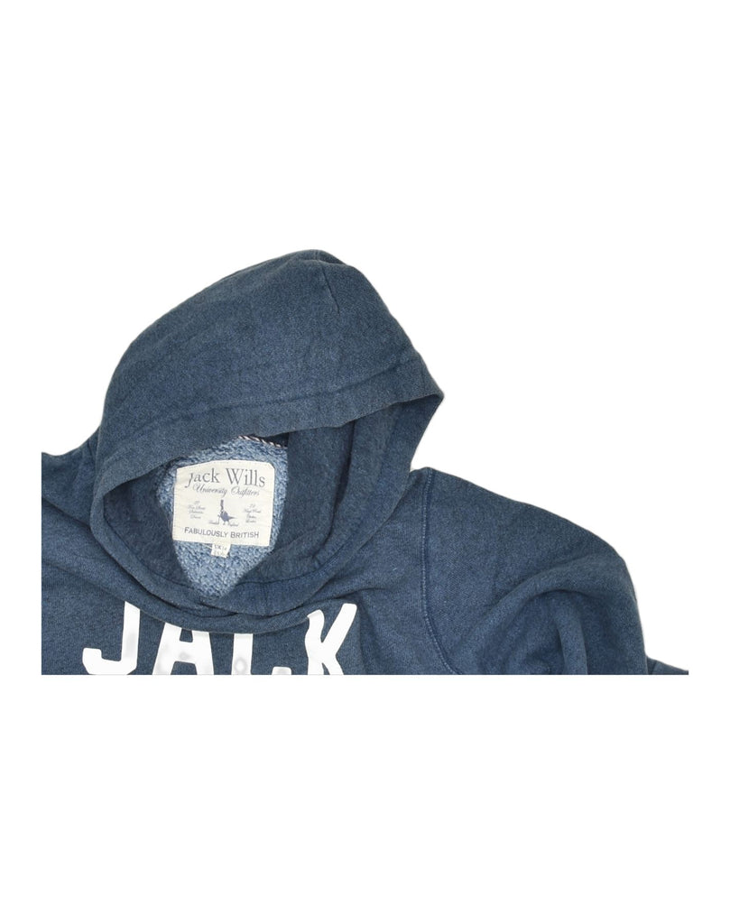 JACK WILLS Womens Graphic Hoodie Jumper UK 14 Large Blue Cotton | Vintage | Thrift | Second-Hand | Used Clothing | Messina Hembry 