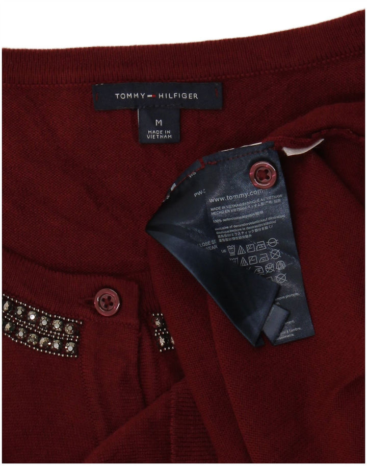 Tommy Hilfiger Womens Cardigan Sweater UK 12 Medium Maroon Cotton