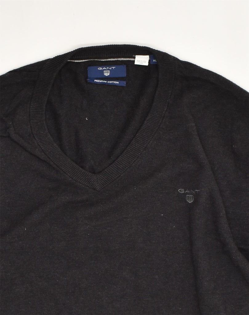 GANT Mens V-Neck Jumper Sweater XL Black Cotton | Vintage Gant | Thrift | Second-Hand Gant | Used Clothing | Messina Hembry 