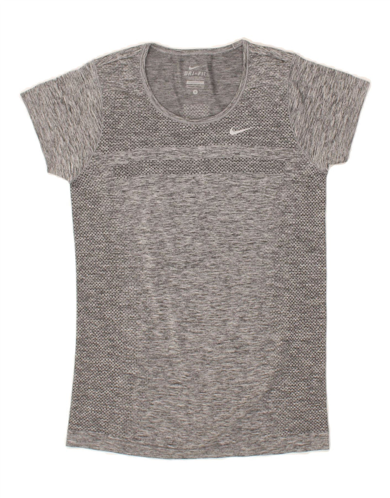 NIKE Womens Dri Fit Graphic T-Shirt Top UK 10 Small Grey | Vintage Nike | Thrift | Second-Hand Nike | Used Clothing | Messina Hembry 