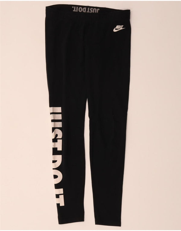 Nike Womens Graphic Leggings UK 12 Medium Black Cotton