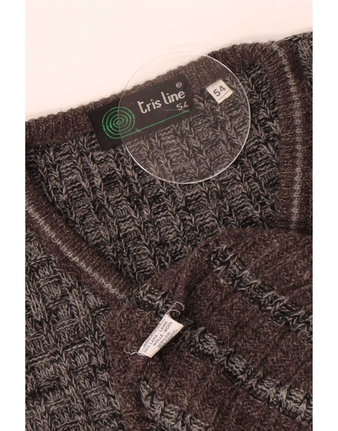 Tris Line Mens V-Neck Jumper Sweater IT 54 XL Grey Striped Wool