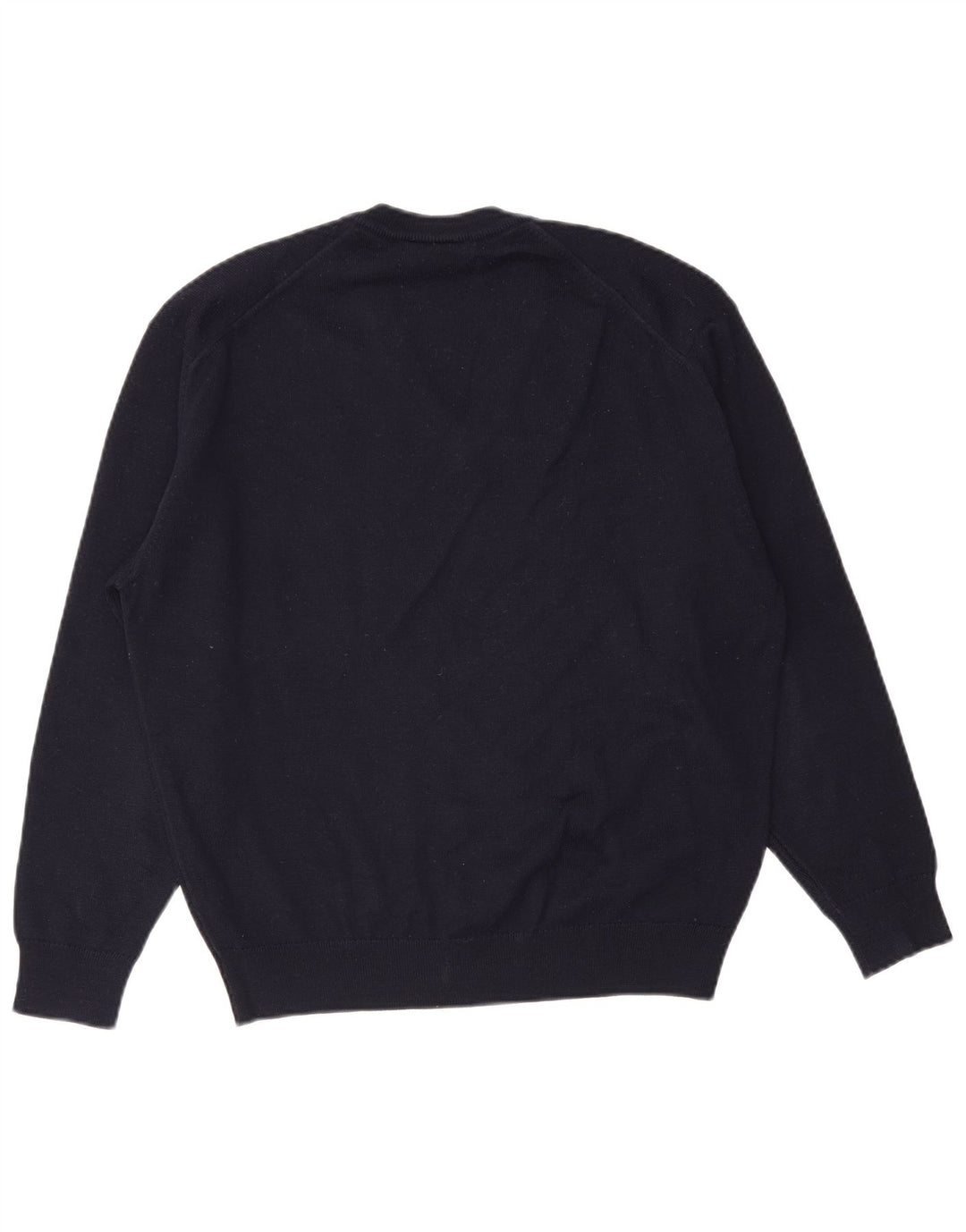 Lacoste Mens V-Neck Jumper Sweater Size 5 Large Navy Blue Wool