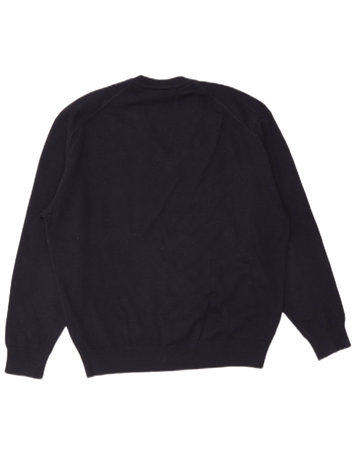 Lacoste Mens V-Neck Jumper Sweater Size 5 Large Navy Blue Wool