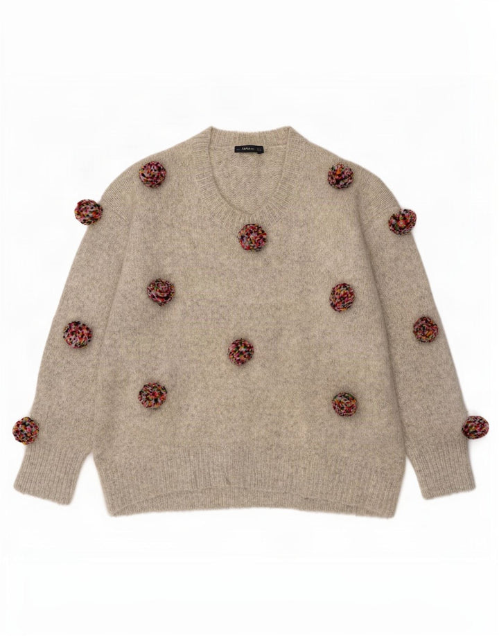 Zara Womens Oversized Crew Neck Jumper Sweater UK 10 Small Grey Flecked