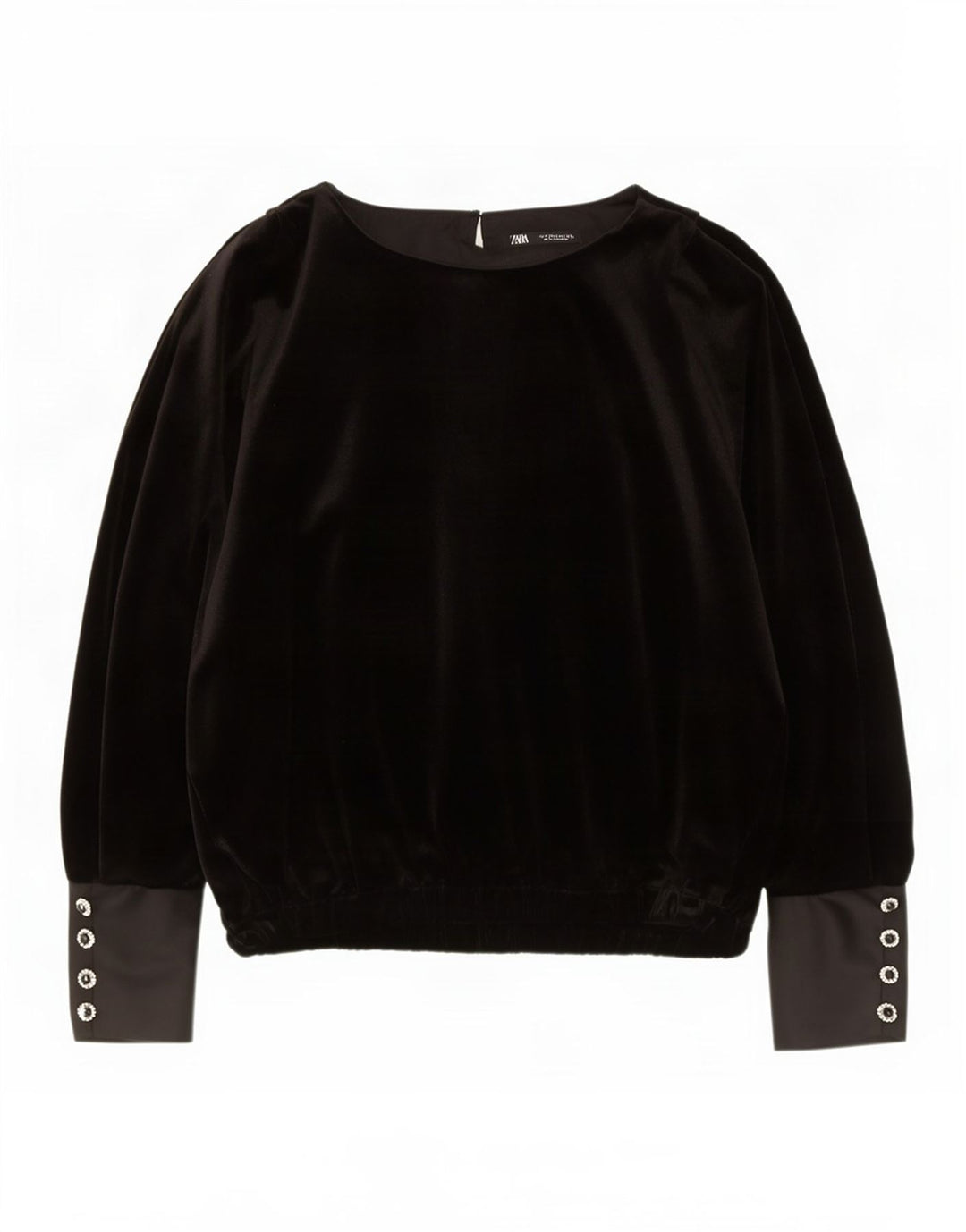 Zara Womens Oversized Long Sleeve Velvet Blouse Top UK 14 Medium Black