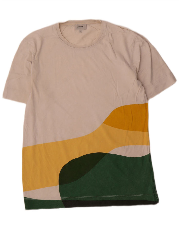 Jigsaw Mens T-Shirt Top Small White Colourblock Cotton