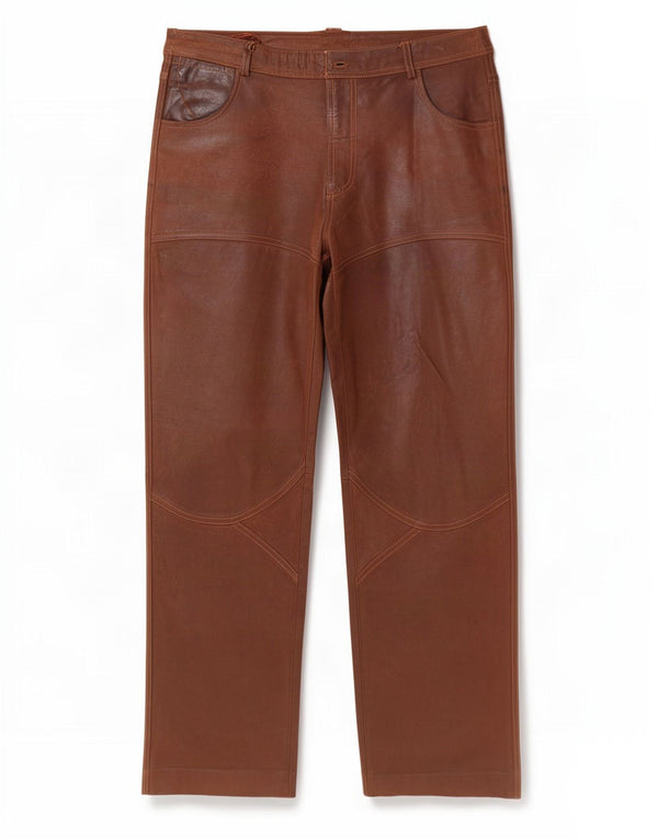 Vintage Mens Leather Straight Casual Trousers UK 42 Large W34 L30 Brown