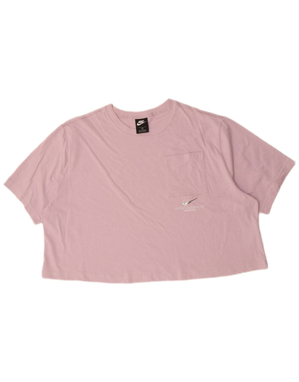 Nike Womens Swoosh Crop Oversized T-Shirt Top UK 22 3XL Pink Cotton