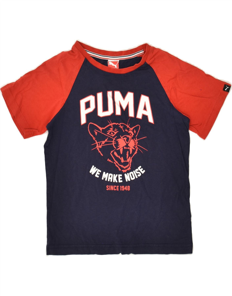 PUMA Boys Graphic T-Shirt Top 9-10 Years Medium Navy Blue Colourblock | Vintage Puma | Thrift | Second-Hand Puma | Used Clothing | Messina Hembry 