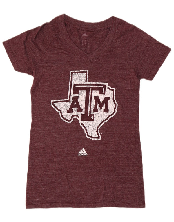 Adidas Womens Graphic T-Shirt Top UK 12 Medium Burgundy