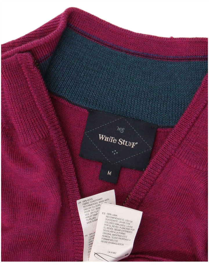 White Stuff Mens Zip Neck Jumper Sweater Medium Pink Wool