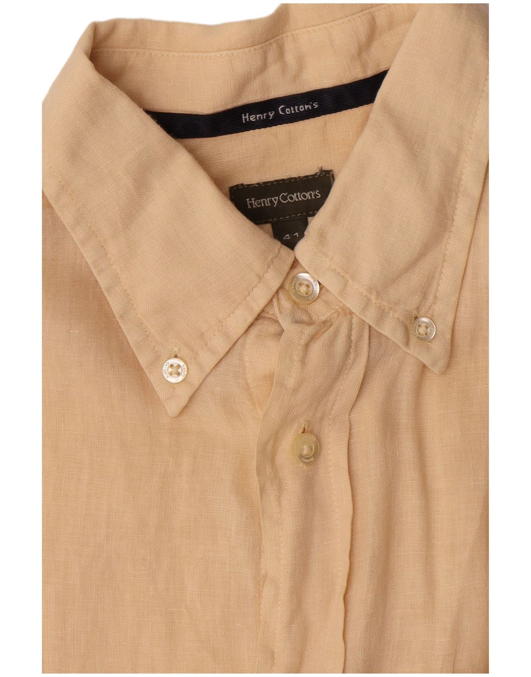 Henry Cottons Mens Short Sleeve Shirt Size 41 Medium Beige Linen