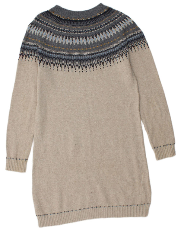 Fat Face Womens Long Sleeve Jumper Dress UK 12 Medium Beige Fair Isle