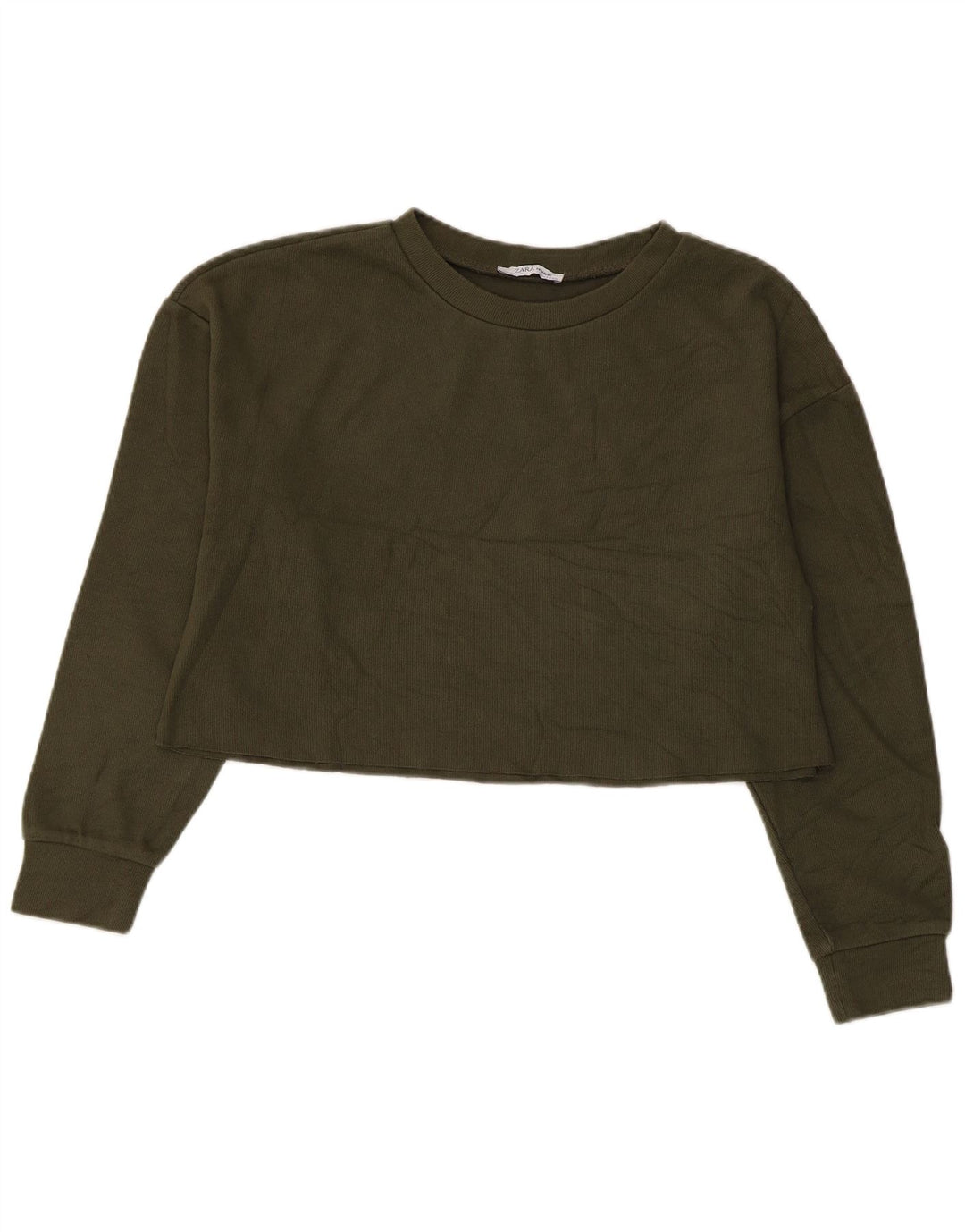 Zara Womens Crop Oversized Sweatshirt Jumper UK 10 Small Khaki