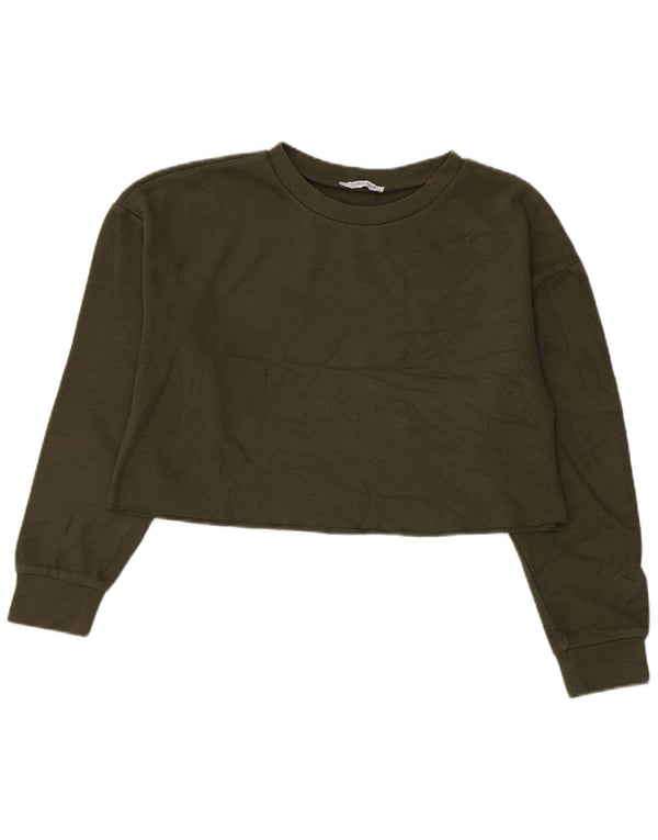 Zara Womens Crop Oversized Sweatshirt Jumper UK 10 Small Khaki