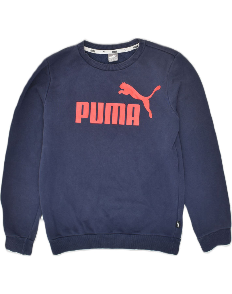 PUMA Boys Graphic Sweatshirt Jumper 11-12 Years Navy Blue Cotton | Vintage Puma | Thrift | Second-Hand Puma | Used Clothing | Messina Hembry 