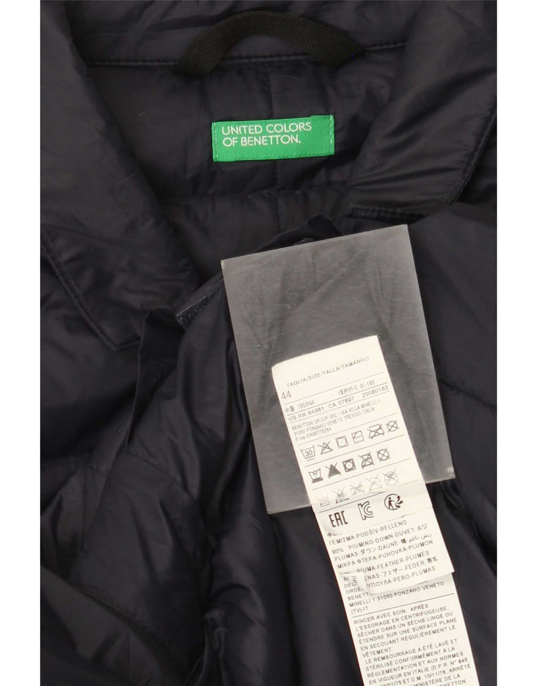 Benetton Mens Padded Jacket IT 44 XS Navy Blue Polyamide