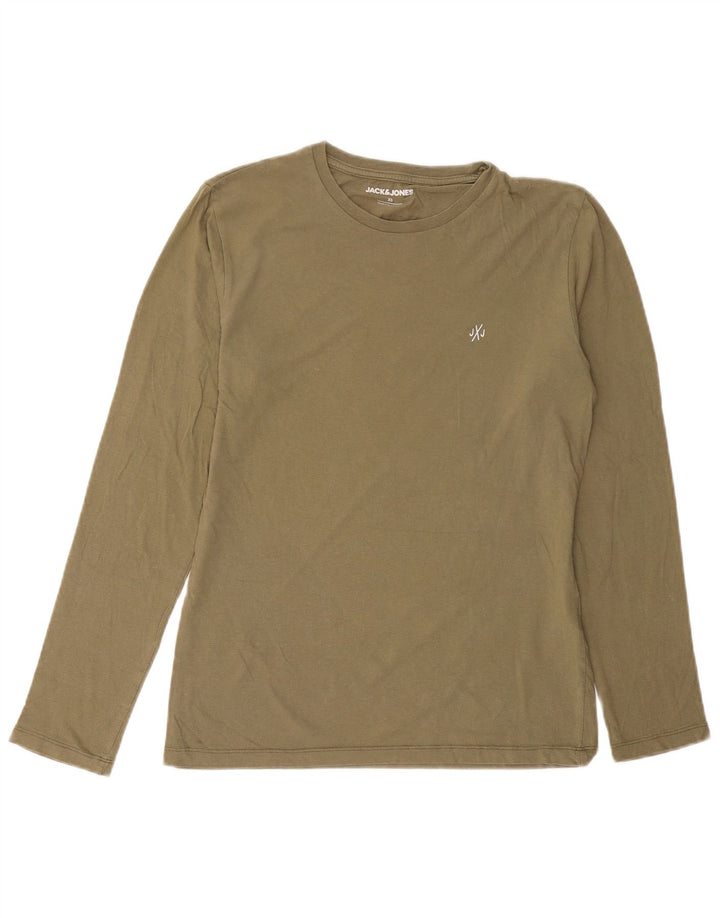 JACK & JONES Mens Top Long Sleeve XS Khaki Cotton