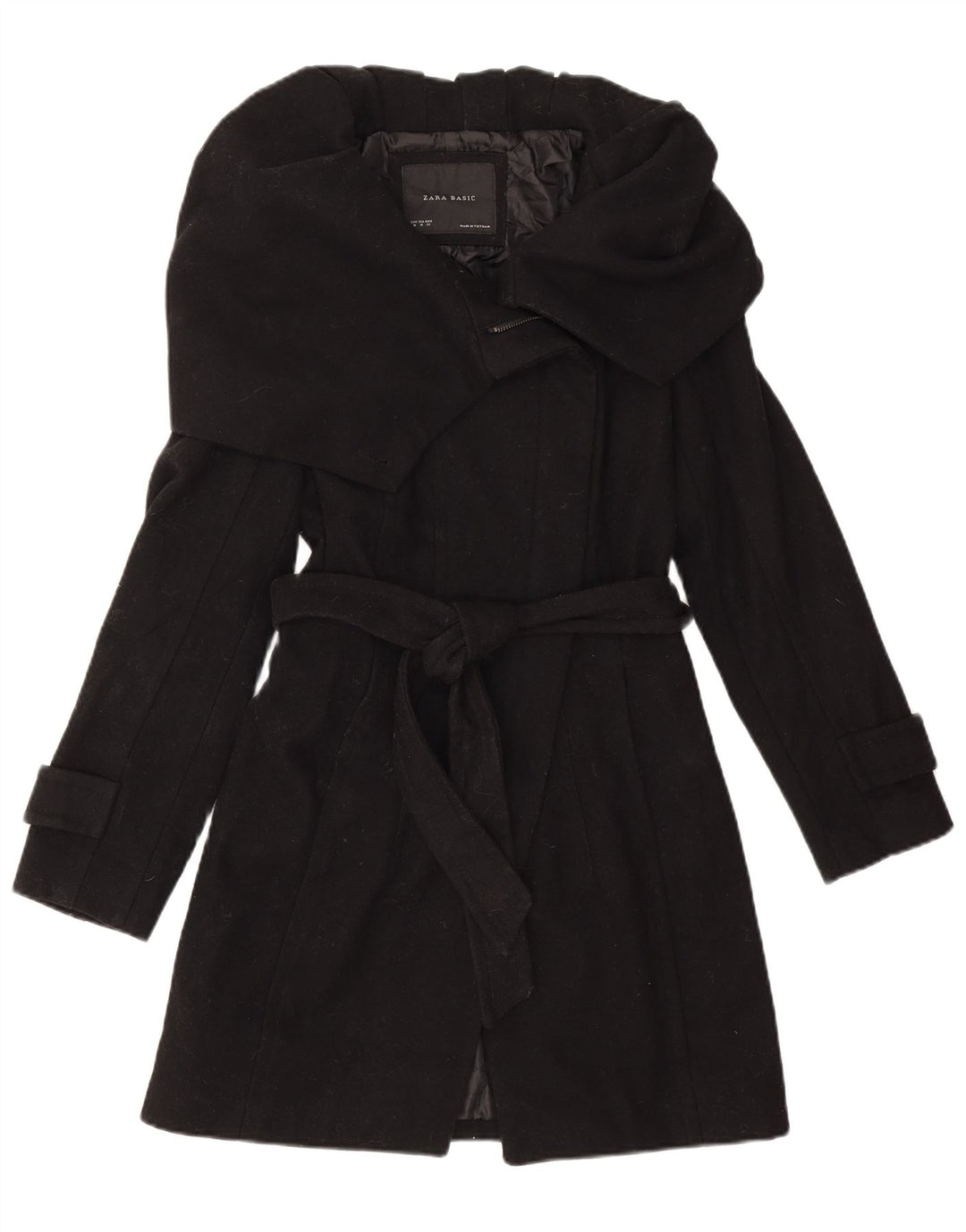 Zara Womens Trench Coat UK 12 Medium Black Wool