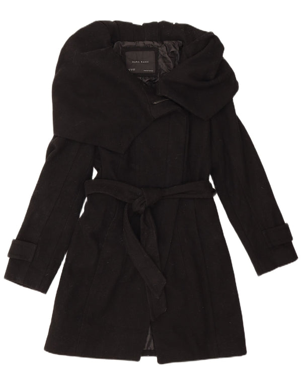 Zara Womens Trench Coat UK 12 Medium Black Wool