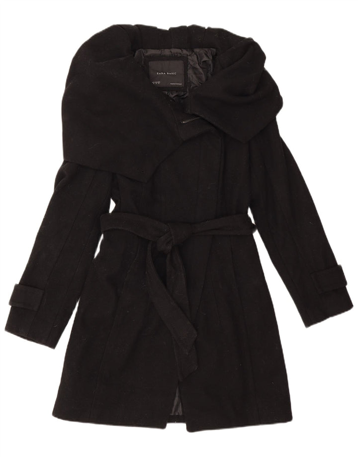 Zara Womens Trench Coat UK 12 Medium Black Wool