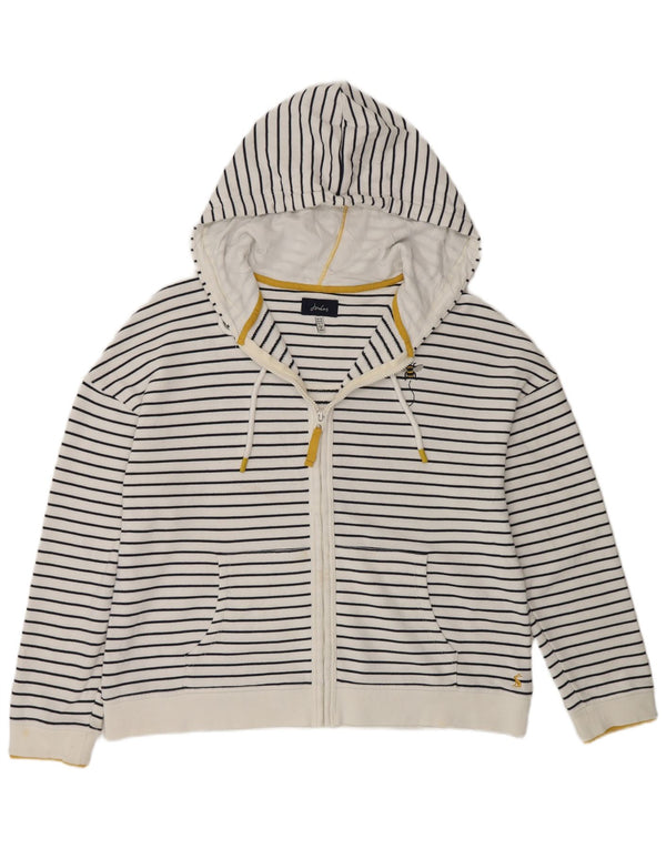 Joules Womens Zip Hoodie Sweater UK 14 Large White Striped Cotton