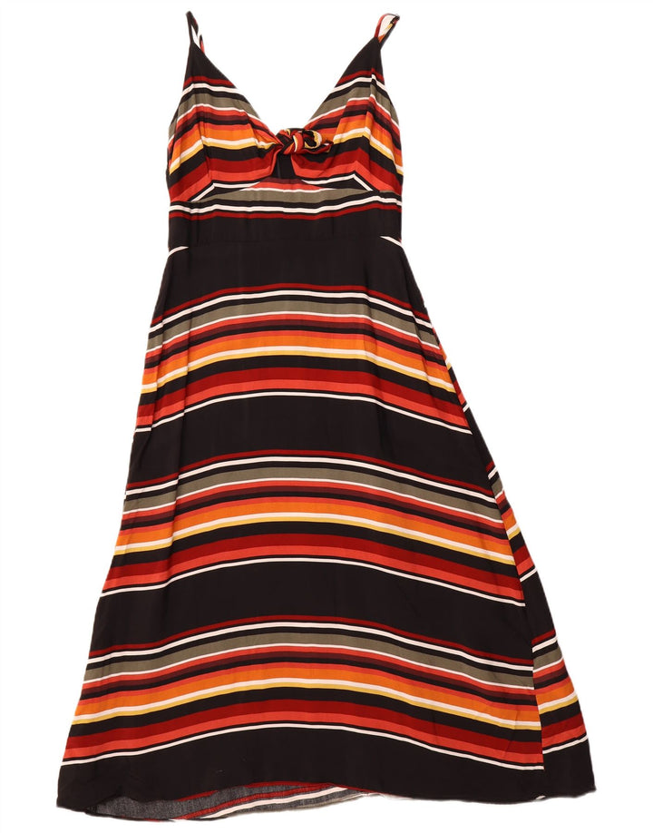 WAREHOUSE Womens Front Tie Sundress UK 10 Small Black Striped Viscose