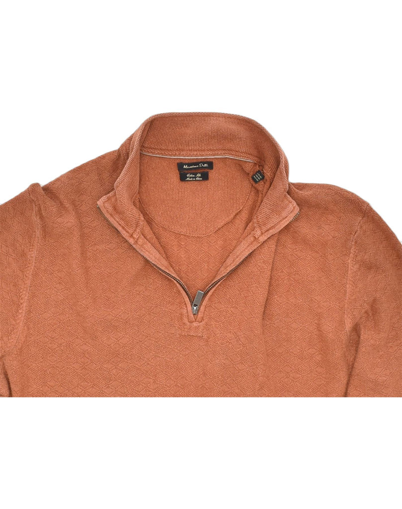 MASSIMO DUTTI Mens Zip Neck Jumper Sweater 2XL Brown Check Cotton Classic | Vintage | Thrift | Second-Hand | Used Clothing | Messina Hembry 