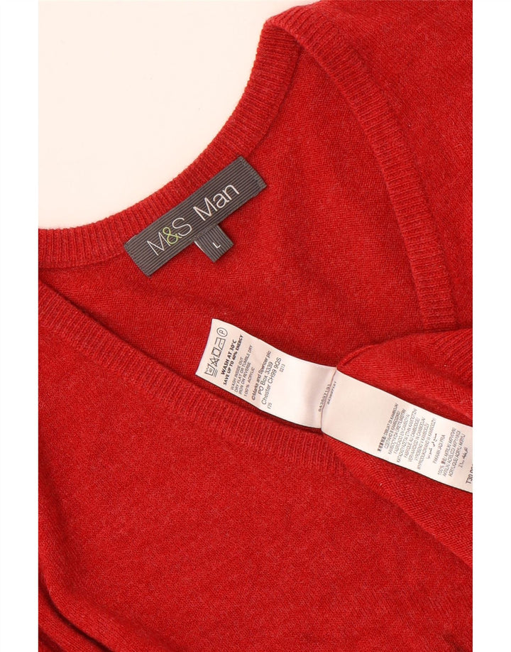 Marks & Spencer Mens V-Neck Jumper Sweater Large Red Acrylic