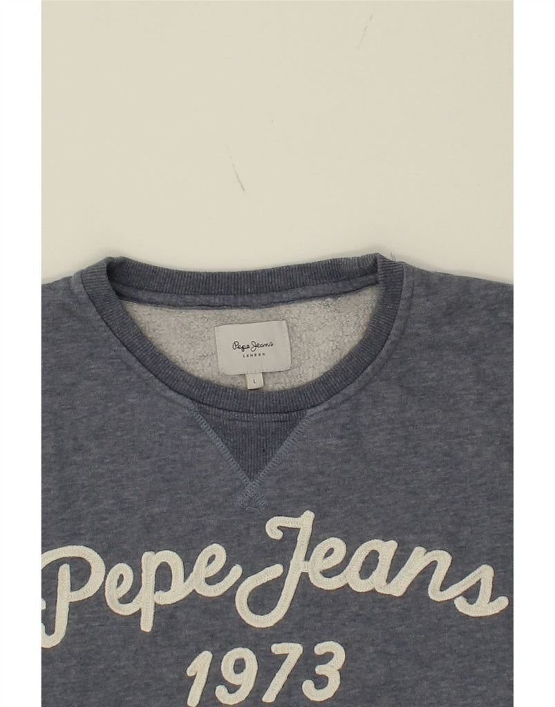 PEPE JEANS Womens Graphic Sweatshirt Jumper UK 16 Large Navy Blue Cotton Vintage PEPE Jeans and Second-Hand PEPE Jeans from Messina Hembry 