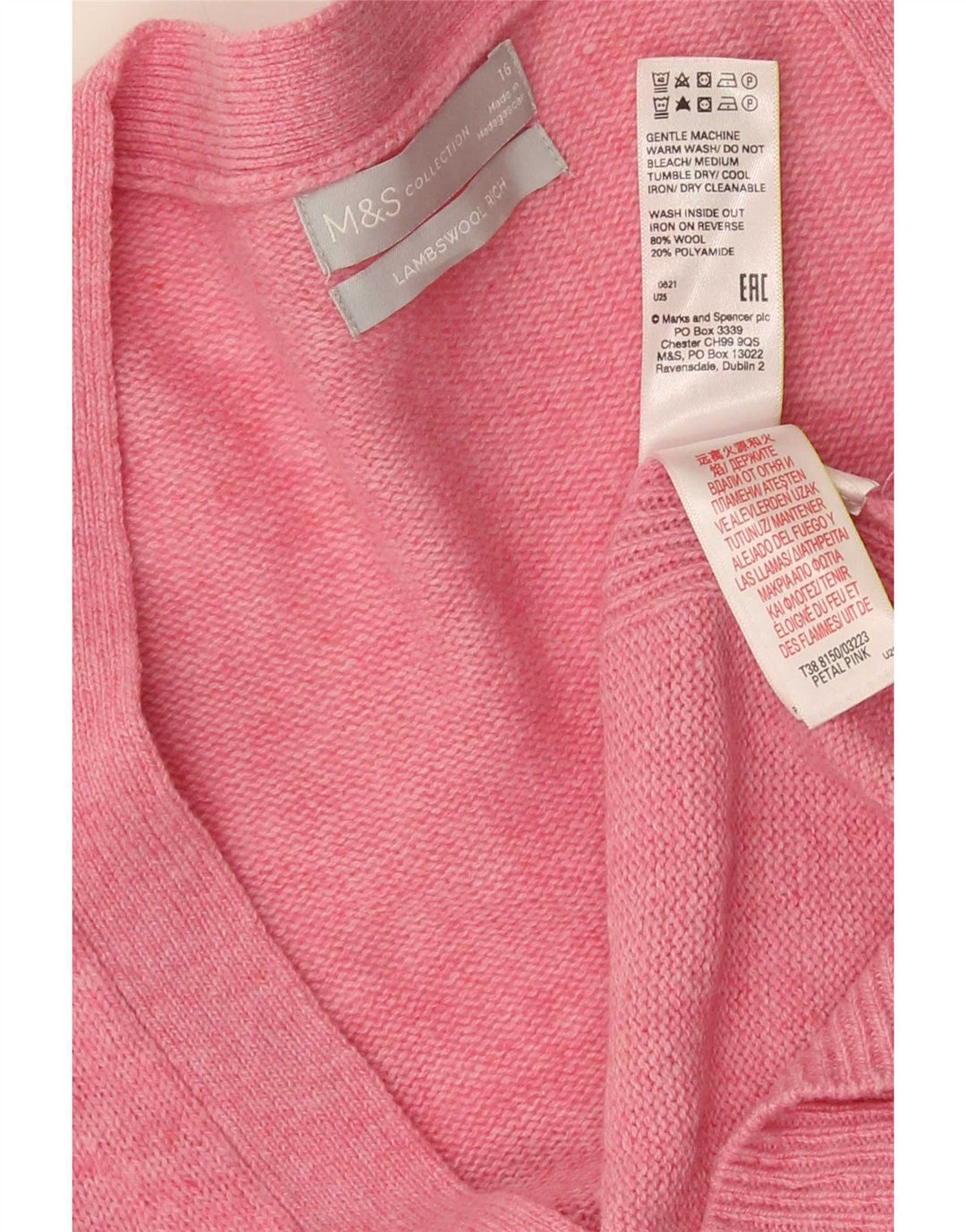 Marks & Spencer Womens Cardigan Sweater UK 16 Large Pink Wool