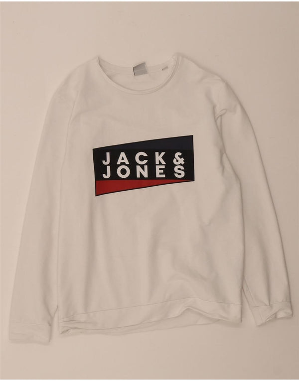 Jack & Jones Mens Graphic Sweatshirt Jumper Large White Cotton