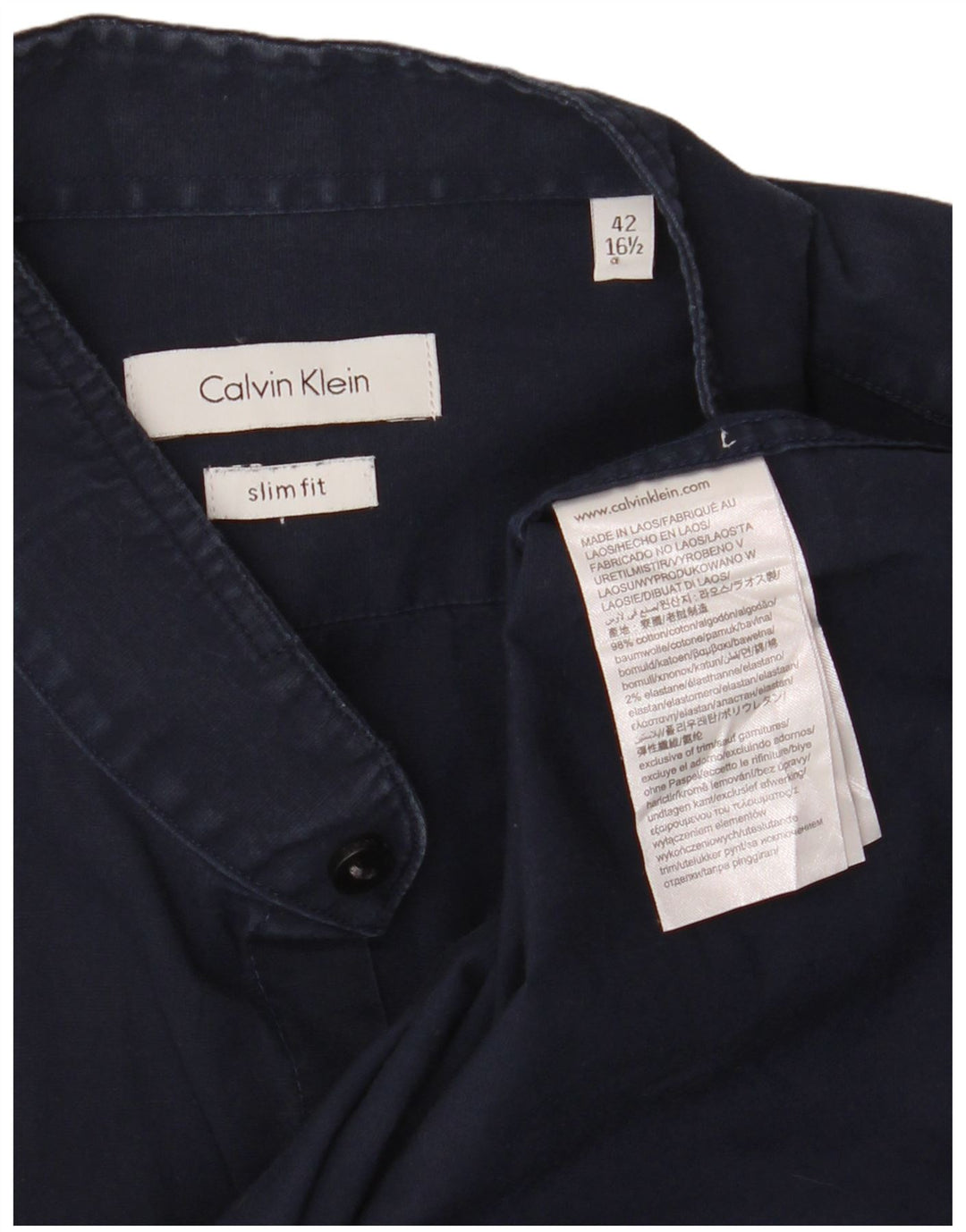 CALVIN KLEIN Mens Slim Fit Shirt Size 42 16 1/2 Large Navy Blue Cotton