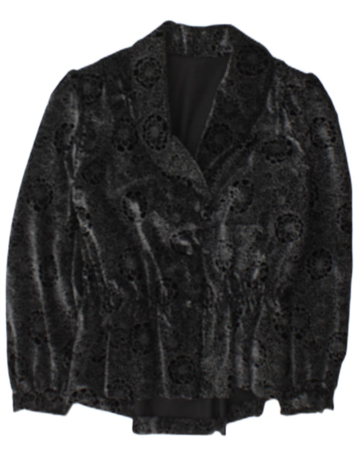 Vintage Womens 2 Button Blazer Jacket UK 14 Medium Black Floral