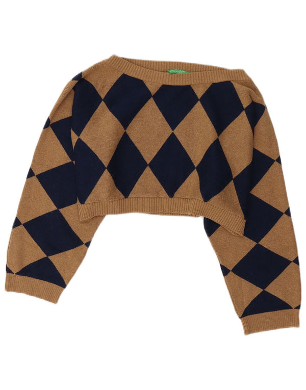 Benetton Womens Loose Fit Boat Neck Jumper Sweater UK 14 Medium Brown