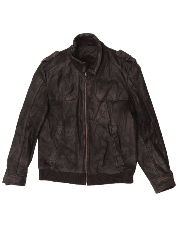 Kruder Mens Military Leather Jacket UK 42 XL Black Leather