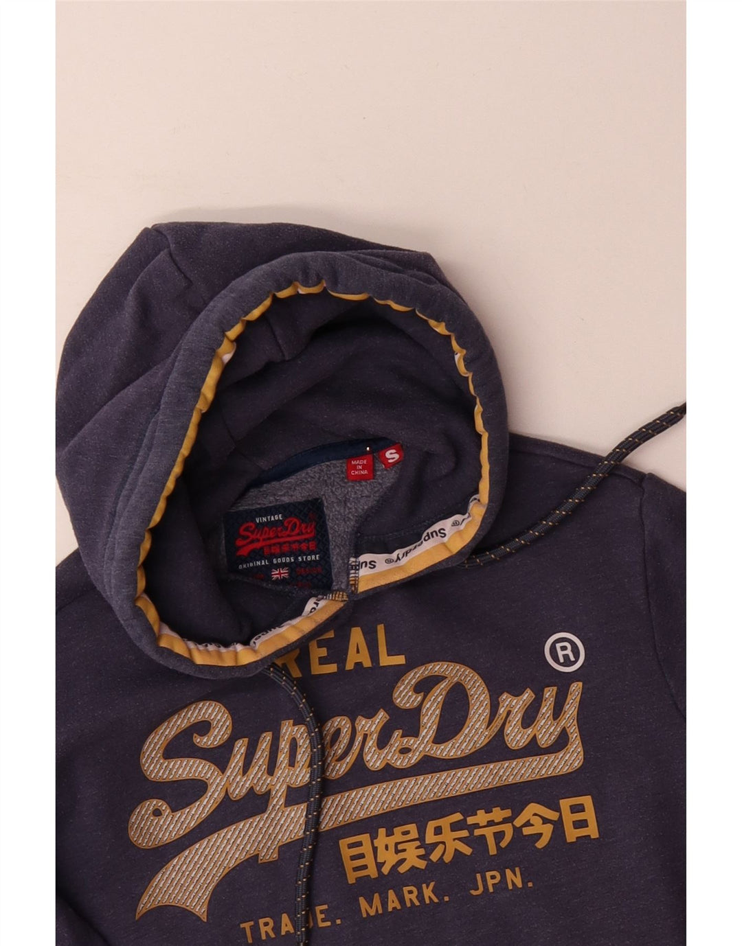 SUPERDRY Mens Graphic Hoodie Jumper Small Navy Blue Polyester