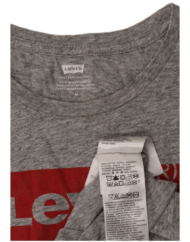 LEVI'S Womens Graphic T-Shirt Top UK 12 Medium Grey Flecked Cotton