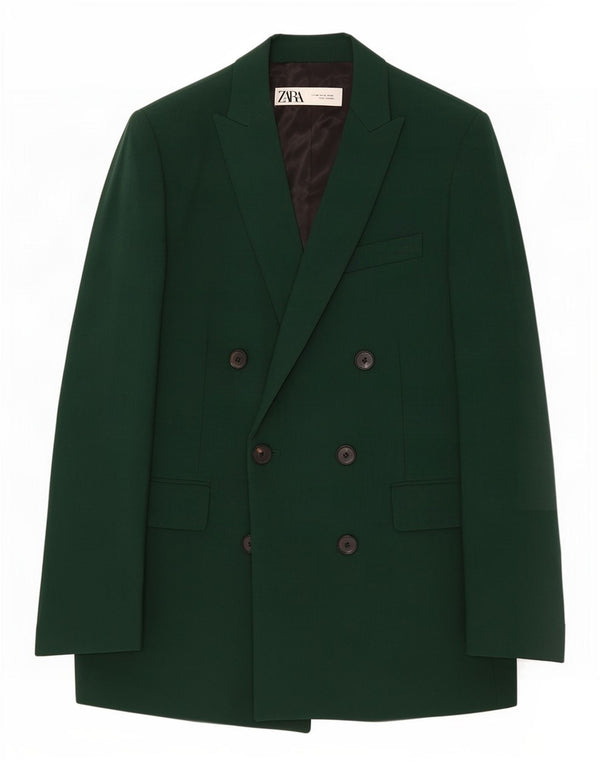 Zara Womens Double Breasted Oversized Blazer Jacket UK 6 XS Green Viscose