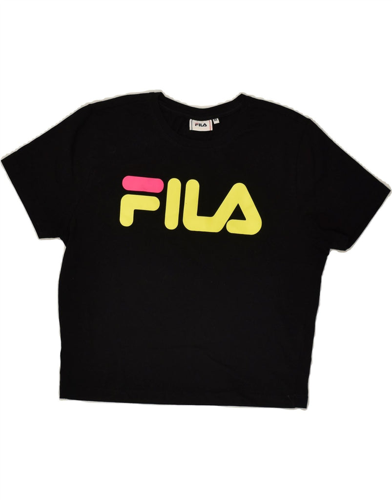 FILA Womens Crop Graphic T-Shirt Top UK 12 Medium Black Cotton | Vintage Fila | Thrift | Second-Hand Fila | Used Clothing | Messina Hembry 