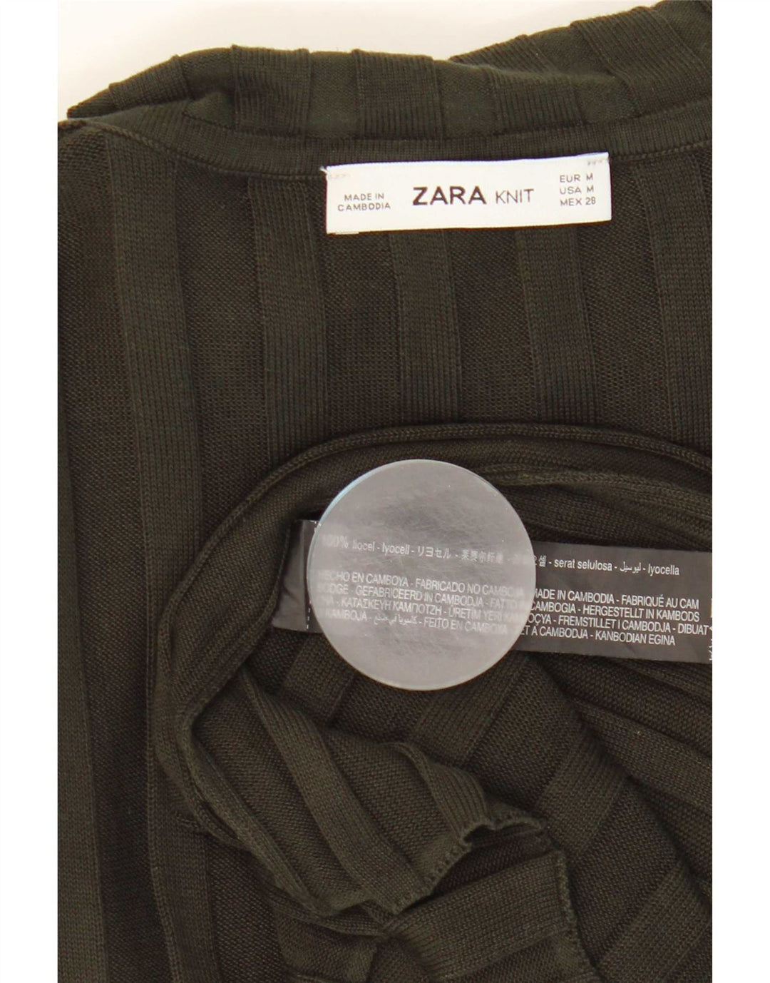 Zara Womens Top Long Sleeve UK 12 Medium Khaki Lyocell