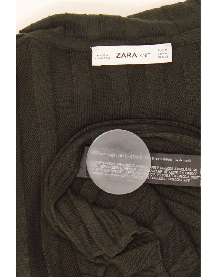 Zara Womens Top Long Sleeve UK 12 Medium Khaki Lyocell
