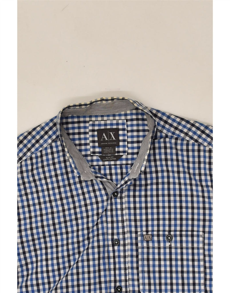 ARMANI EXCHANGE Mens Slim Fit Shirt Large Blue Check | Vintage Armani Exchange | Thrift | Second-Hand Armani Exchange | Used Clothing | Messina Hembry 