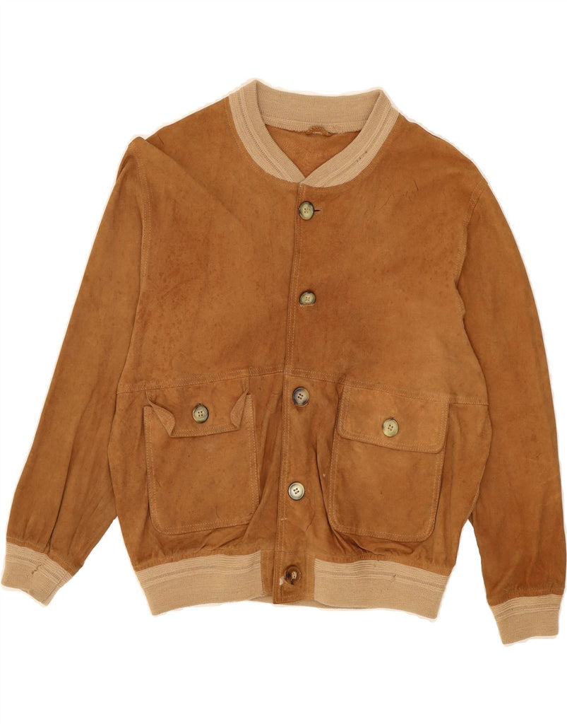 VINTAGE Womens Suede Bomber Jacket UK 12 Medium Brown Leather Vintage Vintage and Second-Hand Vintage from Messina Hembry 