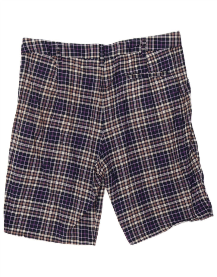 Zara Mens Chino Shorts Large W30 Navy Blue Check Cotton