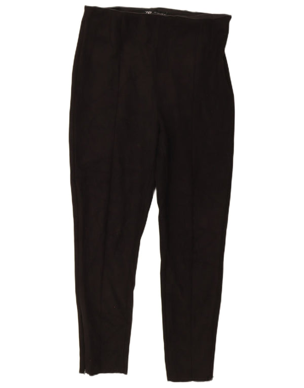 Zara Womens High Waist Tapered Cropped Trousers XL W32 L26 Black Polyester