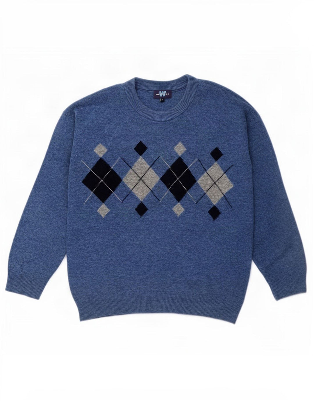 Weekend Mens Crew Neck Jumper Sweater Medium Blue Argyle/Diamond Wool